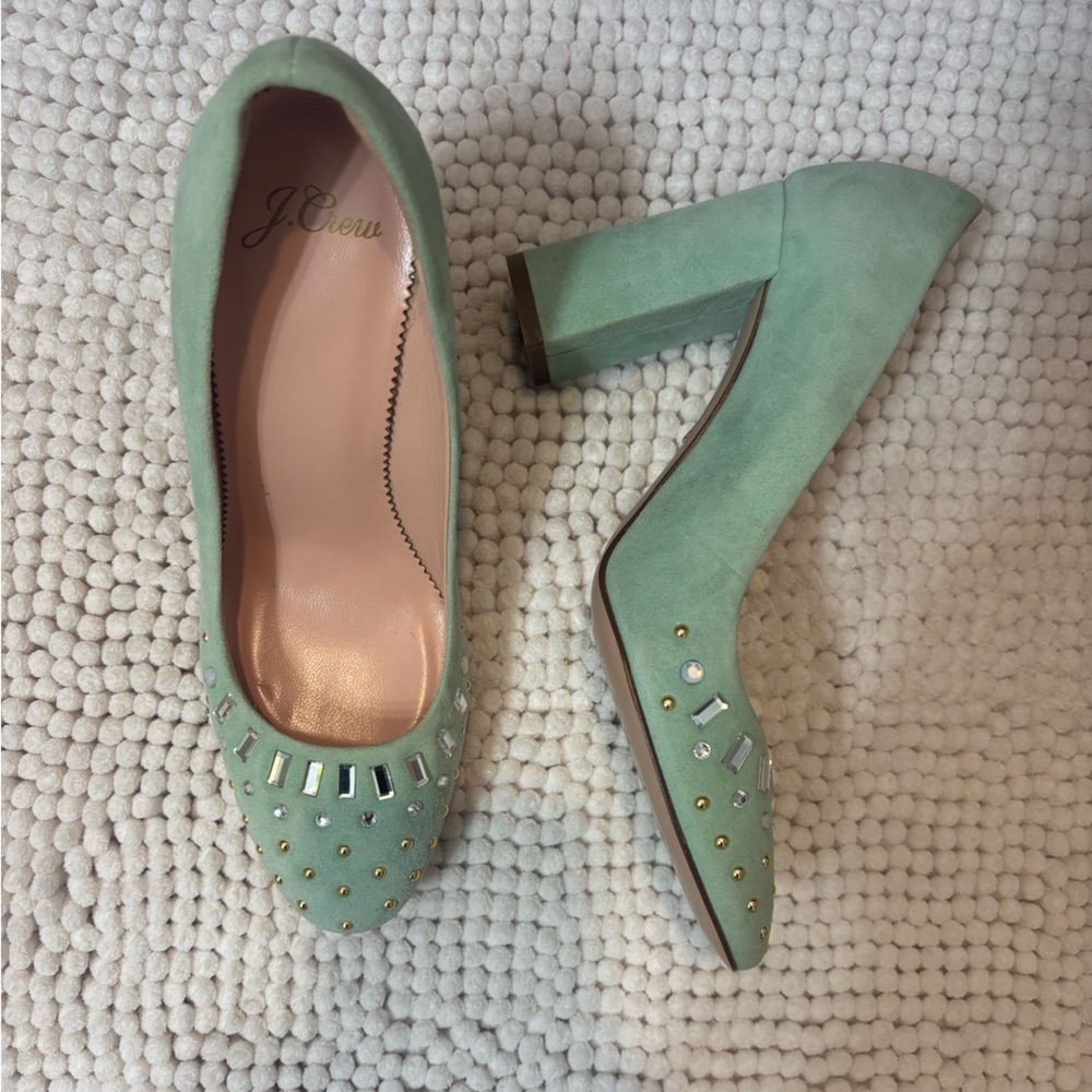JCREW Mint Green Jeweled Heels